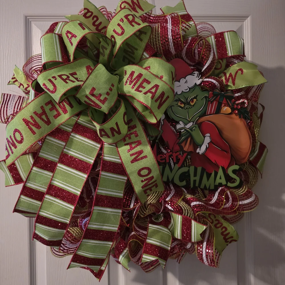 Festive Grinch Holiday Wreath with Red and Green Accents